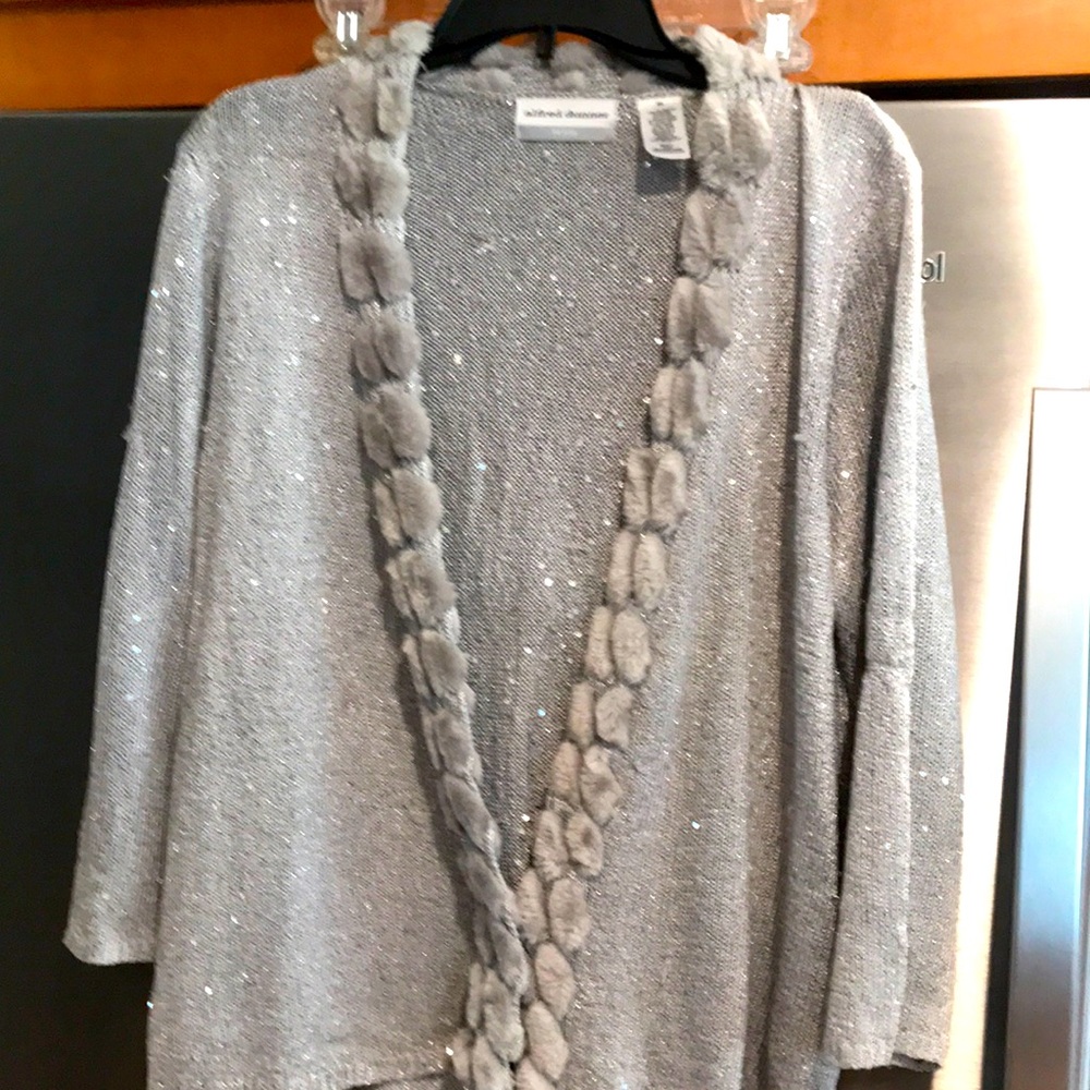 Alfred Dunner Womens Cardigan with Fur Trim
